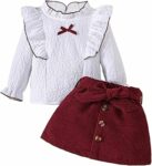 LUVCES Abbigliamento Bambina Vestito Set Manica Lunga Volant Top + Bottoni Papillon Minigonne 2 Pezzi Ragazze di Vestiti Outfit – B0D9VWBS9N