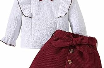 LUVCES Abbigliamento Bambina Vestito Set Manica Lunga Volant Top + Bottoni Papillon Minigonne 2 Pezzi Ragazze di Vestiti Outfit – B0D9VWBS9N