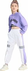 LOLANTA Completi hip hop per bambini in 3 pezzi, tuta da ragazza, felpa con cappuccio, canotta, pantaloni jogger – B087F1F1TJ