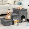 BAKAJI Scale per Cani e Gatti 3in1 Pieghevole in Velluto Trapuntato Grigio Scuro, Scala per Animali Domestici Multifunzione Vano Contenitore e Cuccia Casetta, Gradini Ergonomiche con Fondo Antiscivolo – B0F6D14XPF