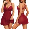 Niwicee Lingerie Donna Sexy Intima Babydoll Pizzo Mini Abito Trasparente Pigiama Scollo a V Camicia da Notte Mesh con Perizoma Senza Schiena Intimo – B0FCY5877B