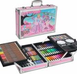 MIAOKE Set da 145 pezzi, Deluxe Mega scatola in alluminio e kit da disegno con matite colorate, pennarelli, colori ad acquerello, pastelli, matite HB, torta ad acquerello, pennello/Rosa – B0BN3W3NQX