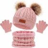 Enwokran 3 Pezzi Bambini Berretto Sciarpa Inverno Sciarpa e Guanti Set,Cappello con Pompom a Maglia Termico Cappelli e Scaldacollo con Fodera in Pile a Doppio Strato per Ragazzi Ragazze 2-6 Anni – B0CCGMSGM8