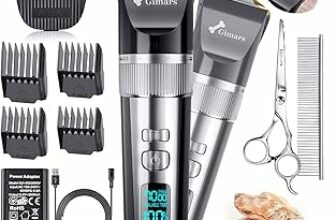 Gimars 4-in-1 Tosatrice Silenziosa per Cani Professionale, Rasoio per Cani 7000 RPM, Kit Toelettatura Animale Domestico Senza Fili, Tosatore Elettrica per Gatti Pelo Lungo Ricaricabile USB, Argento – B0DM1VMHNN
