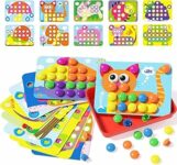 AMOSTING gioco chiodini per bambini 2, 3 anni, gioco di abbinamento colorato, giocattoli prima infanzia, puzzle regalo di compleanno per bambino-20 carte e 46 pulsanti – B08ZS6V988