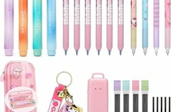 Set di 6 Penne Cancellabili per Scuola Elementare, 4 Evidenziatori, 4 Portamine, 1 Astuccio, Regalo per Bambina, Rosa – B0FDKDYPBL