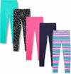 Amazon Essentials Leggings Bambine e Ragazze, Pacco da 5, Blu Marino/Nero Stelle/Righe/Rosa/Verde Acqua, 6-7 Anni – B07979NP2M
