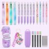 Set di 6 Penne Cancellabili per Scuola Elementare, 4 Evidenziatori, 4 Portamine, 1 Astuccio, Regalo per Bambina, Viola – B0FDKLJWS6