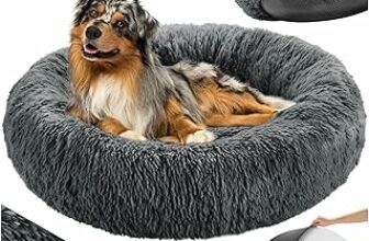 TecTake® Lettino per Cani, Cuccia per Cani da Interno con Rivestimento Lavabile in Peluche Lungo, Imbottitura Spessa, Bordo Rialzato, Chiusura Lampo, Nodi Antiscivolo – Ø 60 cm – B0D26D9LC9