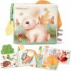 hahaland Libri di Stoffa Neonati 0-6 Mesi – Morbidi Animali Interattivi Libretto Tattile con Specchio – Giochi da Passeggino Tummy Time Sensoriali Bimbo Bimba – B0CYP7CTB5