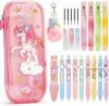 Set Scuola Cancelleria Aesthetic, Astuccio Unicorni con 20+ Forniture Scolastiche, 4 Evidenziatori | 4 Penne Gel | 4 Matita Meccanica, Unicorno Bambina Regalo, Rosa – B0FGHLLHGF