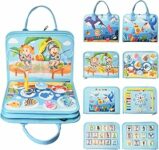 Busy Board per Bambini, Giochi Montessori 1-4 Anni, Giocattoli Educativi Sensoriali con Puzzle, Parole, Date, Orologi, Giochi di Pesca, Pulsante Sonoro, Cerniere e Fibbie – B0CL9KMVFW