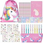 OFFCUP Set Cancelleria Unicorno, 32Pcs Cancelleria per Bambina, Astuccio con Motivo Unicorno, Penne Colorate, Matite, Quaderni, Adesivi, Regalo Bambina – B0BX44NJYH