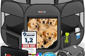 Recinto per Cuccioli – recinto per Animali Pieghevole per Piccoli Animali, Gatti, incl. Ciotola – Box – Recinzione – Tessuto Oxford – Sistema Pop-up – B09V52H8Q6