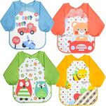Vicloon Bavaglini con Maniche, 4 Pezzi Bavaglino a Manica Lunga Grembiule Pappa, Bavaglino Bambini Impermeabile per Dipingere, Giocare e Mangiare 6 Mesi a 3 Anni (Orso, Gufo, Auto, Ape Design) – B08BHHNY22