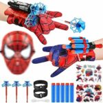 Guanto lanciatore Spiderm, 2 set di guanti per bambini Spiderm Hero con maschera, adesivo, giocattolo lanciatore di guanti, giocattoli educativi per bambini regalo per i fan – B0CSSRL44Z
