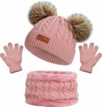 beifon Cappello a Maglia Bambini Invernale Sciarpa Guanti Berretto in Maglia con Pompom Ragazzi Berretto Sciarpa Beanie Cappello Scaldacollo per Ragazzo e Ragazza（3-8 Anni） – B09DFX16VK