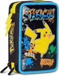 Seven Astuccio Scuola Pokemon 3 Zip, Nero, Portapenne Triplo Scomparto Completo Di Penne, Matite, Colori, Accessori, Scuole Elementari, Bambino – B0F9B1716B