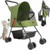 BAKAJI Passeggino per Animali Domestici Carico Massimo 15kg, Carrozzina per Cani e Gatti Pieghevole e Salvaspazio con Cestello Portaoggetti e Ruote Bloccabili, Cappottina Protettiva Anti UV (Verde) – B0GH2HFQNZ