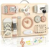 Joyreal Pannello Sensoriale Bambini Montessori Legno – Busy Board Giochi Montessori Tavola Sensoriale con Carillon Specchio Neonati Giochi Educativi Regalo – B0CTZTYYV6
