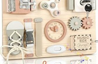 Joyreal Pannello Sensoriale Bambini Montessori Legno – Busy Board Giochi Montessori Tavola Sensoriale con Carillon Specchio Neonati Giochi Educativi Regalo – B0CTZTYYV6