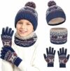 OZXVXZO 3 in1 Inverno Set di Cappello Sciarpa e Guanti, Cappello a Maglia Bambini per Invernale Sciarpa Guanti, Berretto con Pompom Scaldacollo Bambini Beanie Set per Ragazzi e Ragazze – B0FX286NB9