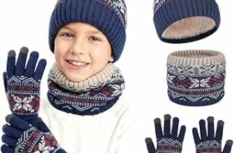 OZXVXZO 3 in1 Inverno Set di Cappello Sciarpa e Guanti, Cappello a Maglia Bambini per Invernale Sciarpa Guanti, Berretto con Pompom Scaldacollo Bambini Beanie Set per Ragazzi e Ragazze – B0FX286NB9