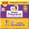 Pampers Progressi Newborn, Taglia 1 (2-5 kg), Formato Scorta, Indicatore di Bagnato, Protezione Pelli Delicate Prima Infanzia, Linguette Rinforzate, Anti-Fuoriuscite, 168 Pannolini Neonato – B01LXREYOY