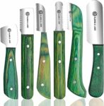 FJ – Kit spelacavi professionale (set da 6 pezzi) per cani e animali domestici, manico in legno con lama in acciaio inox (destrorsi) (verde) – B097NC6299