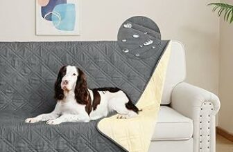DUJUIKE Copridivano 100% impermeabile per cani, coperta per animali domestici, protezione per mobili per bambini e animali domestici, con fondo antiscivolo, per 3 posti (Grigio, 173 x 208 cm) – B0BRC9QYQ2