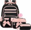 Amythe Zaino Scuola Elementare Bambina 3 Pezzi, Set Zaini Bambina Set 6-11 anni con Sacchetto per Pranzo e Astuccio per Matite, Zainetto Ragazza per Scuola, Nero – B0F9DSMM3Q