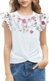 Arshiner Ragazze T Shirts Ruffle Manica Corta Collo Rotondo Twist Camicetta Anteriore Estate Solido Colore Casual Ragazza Tee Tops per 5-12 Anni – B0D4L25575