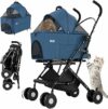 BAKAJI Passeggino per Animali Domestici 2 in 1 Carico Massimo 40kg Pieghevole e Salvaspazio, Capsula Rimovibile, Carrozzina per Cani e Gatti con Trasportino Removibile e Cestello Portaoggetti (Blu) – B0FHW9SNKD