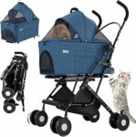 BAKAJI Passeggino per Animali Domestici 2 in 1 Carico Massimo 40kg Pieghevole e Salvaspazio, Capsula Rimovibile, Carrozzina per Cani e Gatti con Trasportino Removibile e Cestello Portaoggetti (Blu) – B0FHW9SNKD