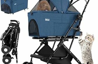 BAKAJI Passeggino per Animali Domestici 2 in 1 Carico Massimo 40kg Pieghevole e Salvaspazio, Capsula Rimovibile, Carrozzina per Cani e Gatti con Trasportino Removibile e Cestello Portaoggetti (Blu) – B0FHW9SNKD