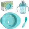 Chicco Set Pappa Completo 6 Mesi+, Tazza Training Cup, Primo Cucchiaio e Piatto Pappa Calda, Kit Svezzamento Antiscivolo, 0% BPA, Azzurro, Idea Regalo Bimbo – B0DV5JZGHN