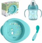 Chicco Set Pappa Completo 6 Mesi+, Tazza Training Cup, Primo Cucchiaio e Piatto Pappa Calda, Kit Svezzamento Antiscivolo, 0% BPA, Azzurro, Idea Regalo Bimbo – B0DV5JZGHN