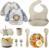 Set Pappa Svezzamento, Set di 12 Piatti per Bambini,Ventosa Ciotola e Cucchiaino per Neonati, Bavaglino in Silicone, Set di Posate per Bambini per Lo Svezzamento e L’Alimentazione – B0CQBXD8BP