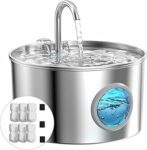 Fontanella per Gatti Acciaio: Fontana per Animali Domestici – 2.2L Fontanella Gatto – Super Silenzioso Dispenser Acqua – Mantiene l’acqua Fresca – con 6 Filtris + 3 Spugne – B0DDC9S5R4