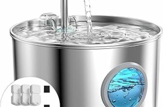 Fontanella per Gatti Acciaio: Fontana per Animali Domestici – 2.2L Fontanella Gatto – Super Silenzioso Dispenser Acqua – Mantiene l’acqua Fresca – con 6 Filtris + 3 Spugne – B0DDC9S5R4
