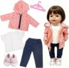 Gulxwis Vestiti per Bambole 35–43 cm, Set Abbigliamento 5 Pezzi Arancione Rosa con Giacca, Maglietta, Pantaloni, Scarpe e Appendiabiti, Outfit Bambola, Accessori Bambola, Regalo per Bambine – B0GTYJY35G
