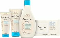 Aveeno Baby Set Cura Neonato con Pasta Cambio Pannolino 100 ml, Detergente Bagnetto Corpo e Capelli 250 ml, Crema Idratante 150 ml e Salviettine per viso e corpo 72 pezzi – Esclusiva Amazon – B0D963G4KR