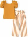 PATPAT Set di Abbigliamento per Bambina Bambino Collo Quadrato Sbuffo Manica Corta Pantaloni a Righe Bambini Primavera Casual Moda T-shirt Vestiti per Ragazze Pantaloni da Completo 3-12 Anni Estate – B0D132FJ9K