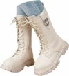 Yekdmxop Stivali Bambina Bianchi, Stivali Invernali Alti al Polpaccio per Bambini e Ragazze Stivaletti Equitazione con Zip Laterali Antiscivolo Imbottiti Comodi Bambine Retro Stivaletti Neve Bambino Autunno – B0GK1N5N3P