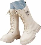 Yekdmxop Stivali Bambina Bianchi, Stivali Invernali Alti al Polpaccio per Bambini e Ragazze Stivaletti Equitazione con Zip Laterali Antiscivolo Imbottiti Comodi Bambine Retro Stivaletti Neve Bambino Autunno – B0GK1N5N3P