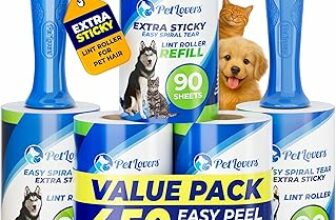 PetLovers Rullo stick mega value extra appiccicoso Set 450 fogli per rimozione peli di animali domestici rimozione di lanugine per cani e gatti 5 pezzi – B07GV57JYJ