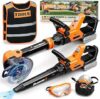 KidBloom 2 in 1 Attrezzi da Lavoro Bambini, Decespugliatore Giocattolo & Soffiatore Foglie con Suoni, Giochi da Giardino per Bambini, Giochi Bambino 3 Anni – B0FM7XNRCQ