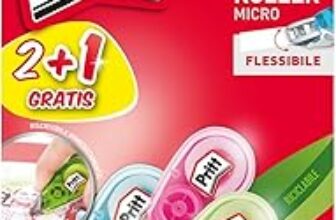 Pritt Micro Roller, Correttore per correggere ogni errore, Bianchetto a nastro antimacchia mini, Cancellino a nastro dal design colorato in blu, verde e rosa, Confezione da 3 (5mmx6m) – B074ZP6DV8