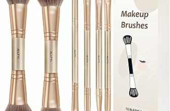 Set 6 Pennelli Doppi Trucco Professionali, Champagne, Pennello Fondotinta incluso, Pennelli Make Up per Viso Contour Occhi Labbra, Confezione Regalo da Viaggio per Donne – B0GMH9THCF
