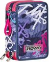 Seven Astuccio Scuola Elementare, 3 scomparti con Matite, Pennarelli, Penne, 3 Zip, Graffiti Mix, Bambina e Ragazza, blu/viola – B0D31NVYJY